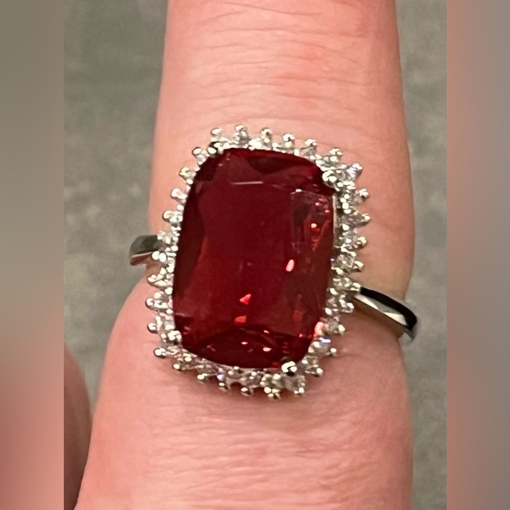 Sterling 925 Lab Created Ruby 8.55ct Diamond Ring New Without Tags Size 7.5